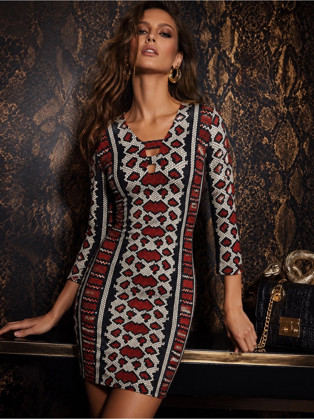 Just Cavalli Women's Python Snake Animal Print Stretch Bodycon Mini Dress